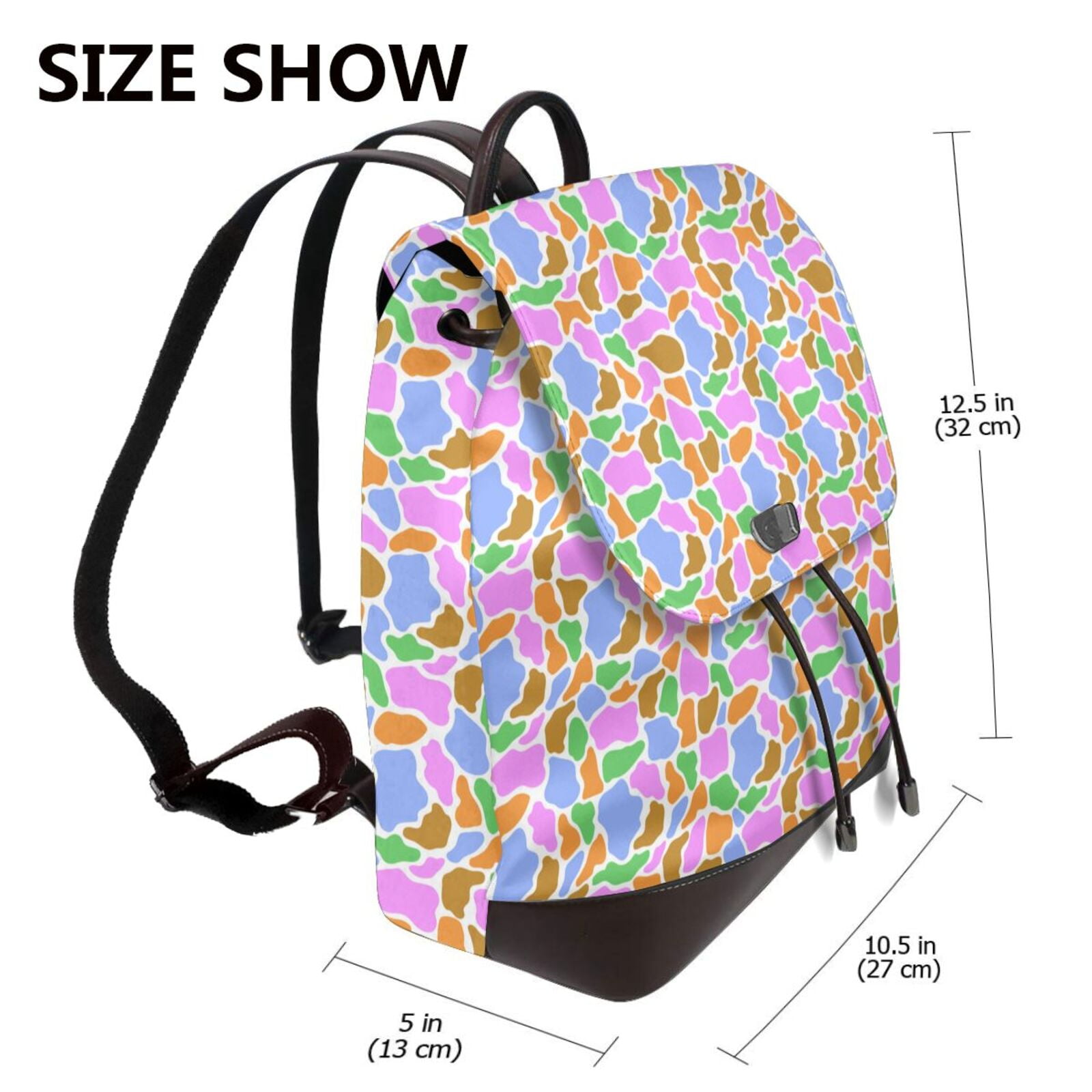 Xecao Colorful Cow Skin Print Large Backpack Soft Leather for Women Travel with Compartment, Adjustable Convertible Strap