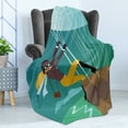 thumbnail image 4 of Explore Soft Flannel Fleece Throw Blanket, Vintage Cartoon Style Explorer Spy Woman Adventurer on a Hot Air Balloon, Cozy Plush for Indoor and Outdoor Use, 50" x 60", Multicolor, by Ambesonne, 4 of 5