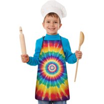 Colorful Rainbow Tie Dye Spiral Pattern Kids Aprons for Girls and Boys,Adjustable Neck Strap Toddler Aprons for Kids Cooking Baking
