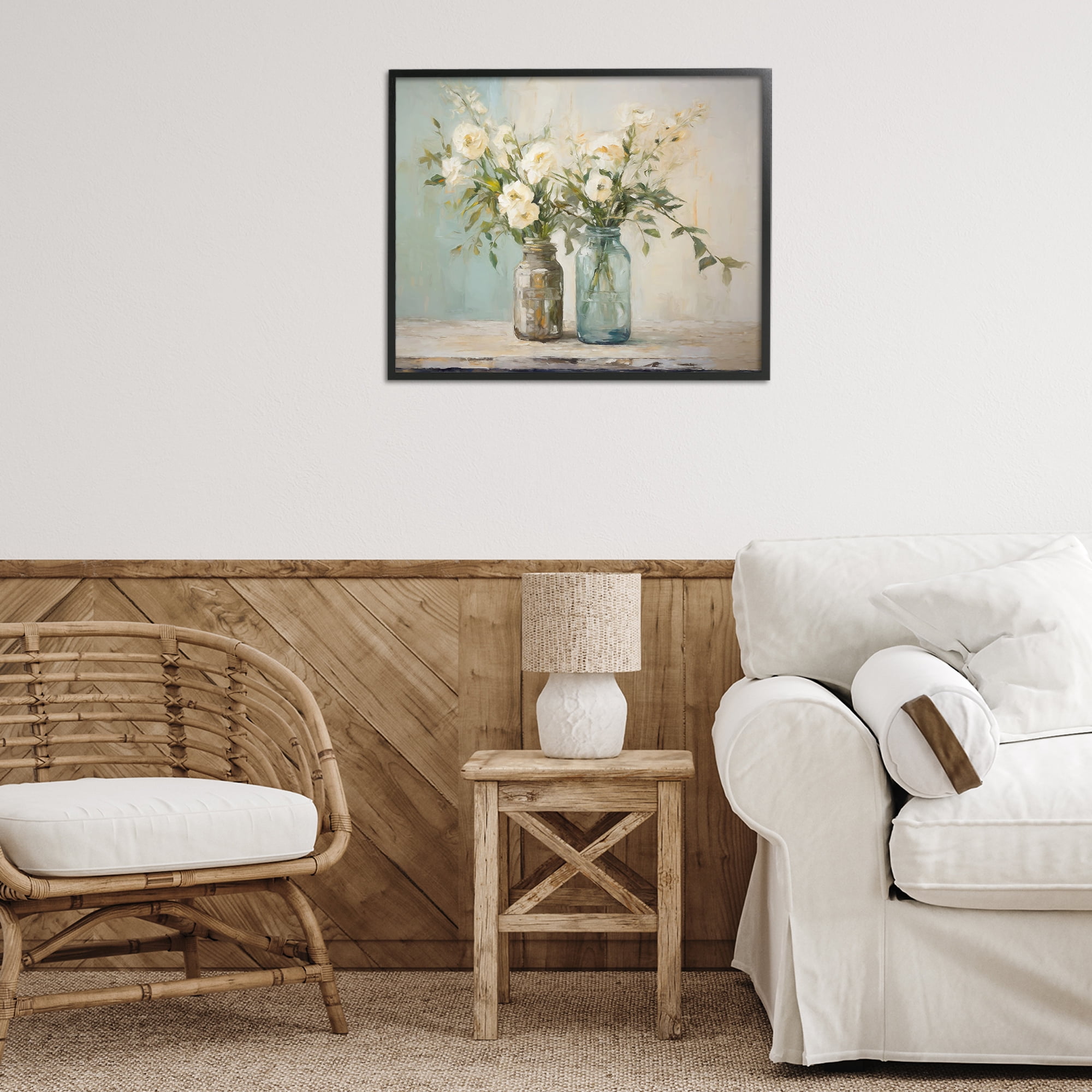 Stupell Industries Mason Jar Bouquet Botanical & Floral Painting Black Framed Art Print Wall Art, 30 x 24