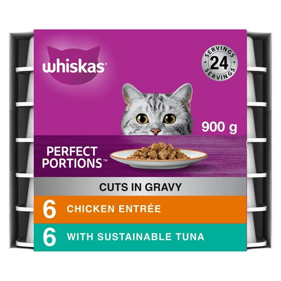 Whiskas Perfect Portions Chicken & Tuna Entrée Cuts in Gravy Variety Pack Wet Cat Food, 12x75g