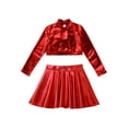 thumbnail image 3 of iEFiEL Girls 2Pcs Metallic Latin Jazz Cheer Performance Dance Costume Long Sleeve Crop Top with Pleated Skirt Red-B 14, 3 of 7