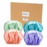 AmazerBath Shower Caps for Women Reusable Waterproof, 4 Pack Women Shower Caps Reusable EVA Hair Cap for Shower Double Protection Layers Elastic, Medium Size