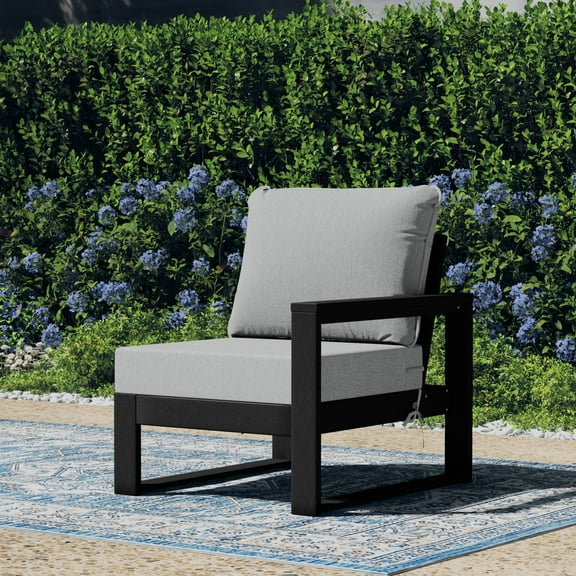 WestinTrends Montara Outdoor Patio HDPE Right Arm Facing Sectional Corner Chair with Patio Cushions, Black/Light Gray
