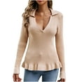 thumbnail image 2 of Frostluinai Tunic Sweaters for Women V Neck Long Sleeve Ruffle Ribbed Knit Sweaters Solid Color Slim Fit Knit Pillover Soft Fall Sweaters, 2 of 8