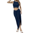 thumbnail image 2 of Wedding Dress Women's Solid Color Vest And Pleated Slit Long Dress Two Piece Casual Set, 2 of 4