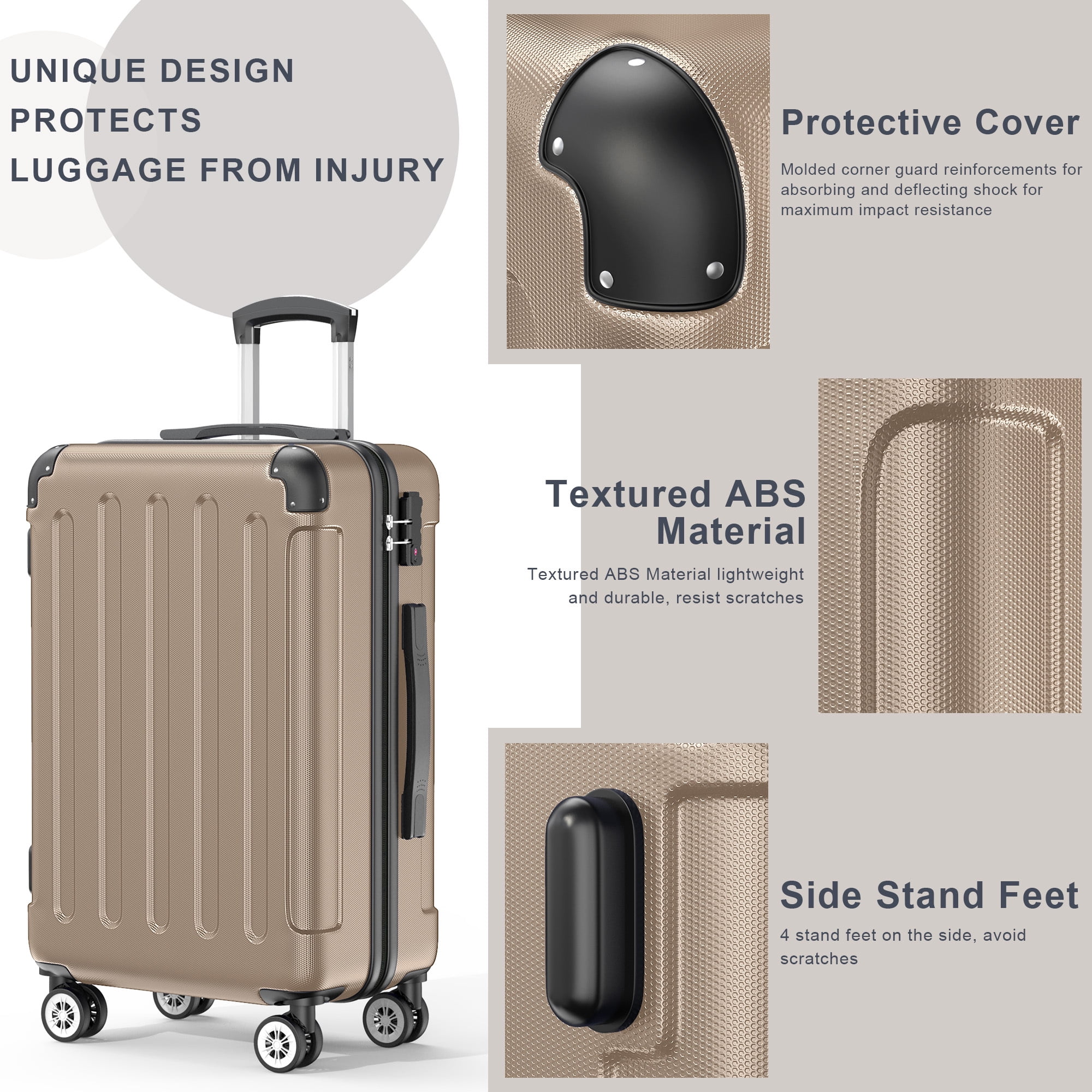 Sunbee 3 Piece Luggage Sets Hardshell Lightweight Suitcase