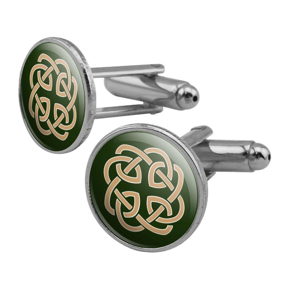 Celtic Knot Love Eternity Round Cufflink Set Silver Color