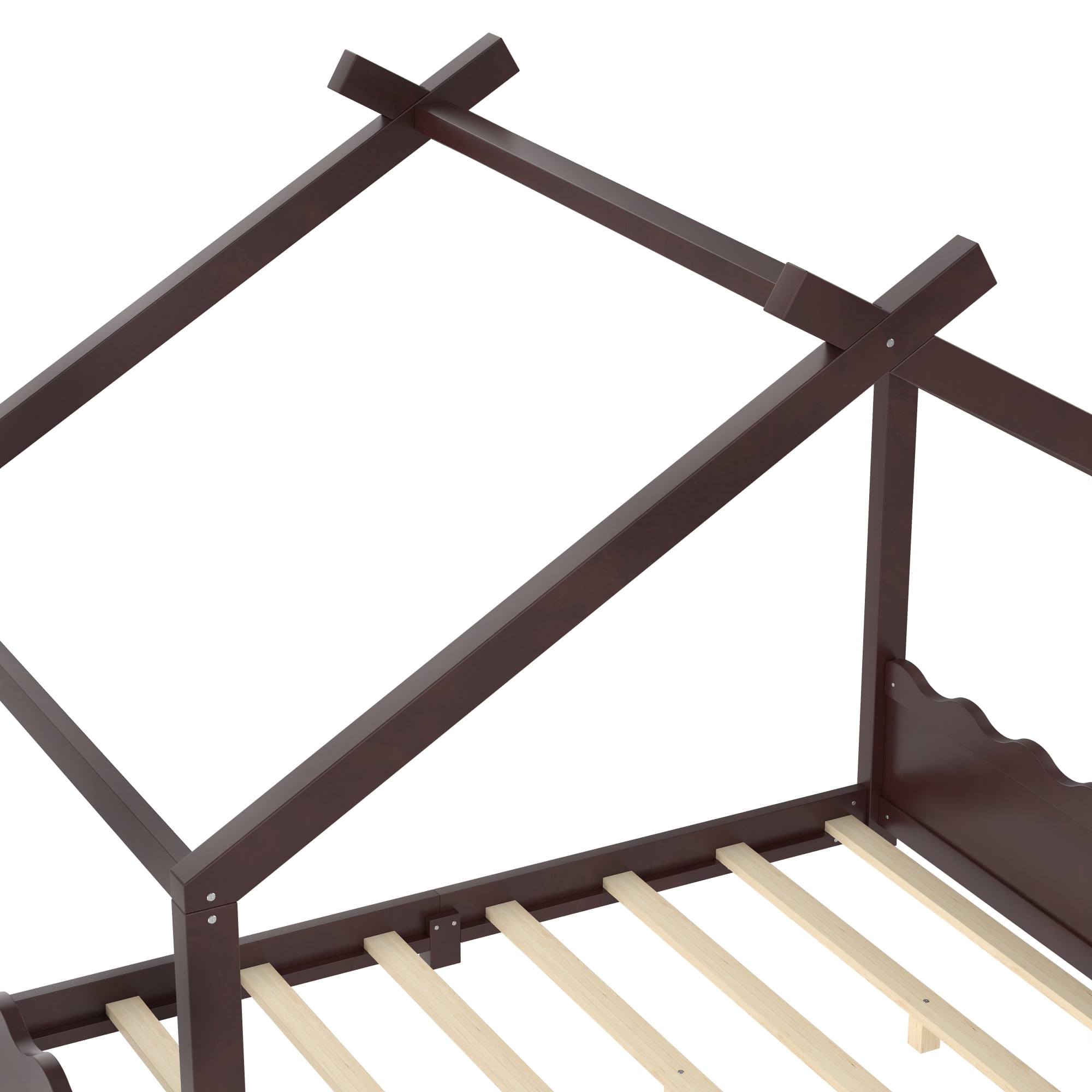 Leumius Full Size House Shape Bed,Montessori House Bed Solid Wood Floor Bed for Kids,No Box Spring Needed,Espresso