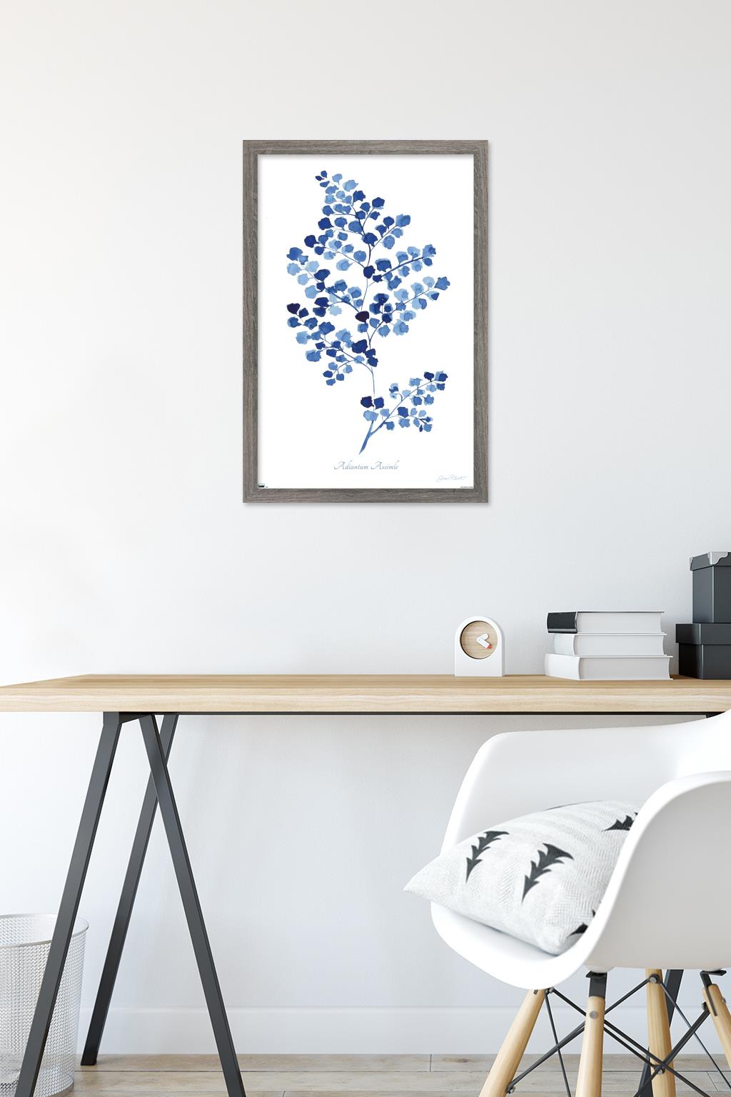 Jean Plout - Indigo Botanical Adiantum Assimle Wall Poster, 14.725" x 22.375" Framed