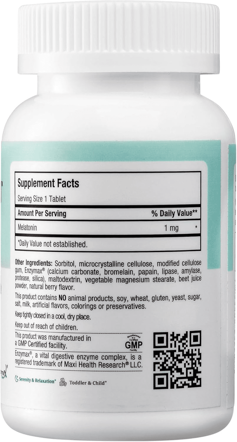 Maxi Health Mel-O Chew Melatonin 1mg Chewable Tablets for Adults & Teens – Berry Flavor – 200 Count