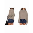 thumbnail image 2 of Women'S Striped Long Sleeve Shirts Drop Shoulder Sweatshirt Crewneck Color Block Pullover Tops Dark Brown S, 2 of 5