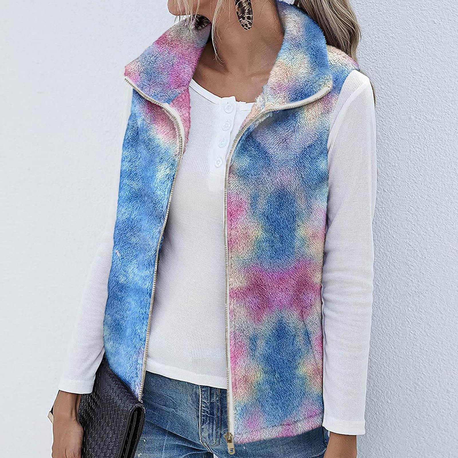 TIANZEN Coat For Womens Fuzzy Jacket Lightweight Vest Cozy Sleeveless Cardigan Zipper Outerwear With Pocket Corduroy Vest for Women Reversible Vest Lightweight Vests for Women