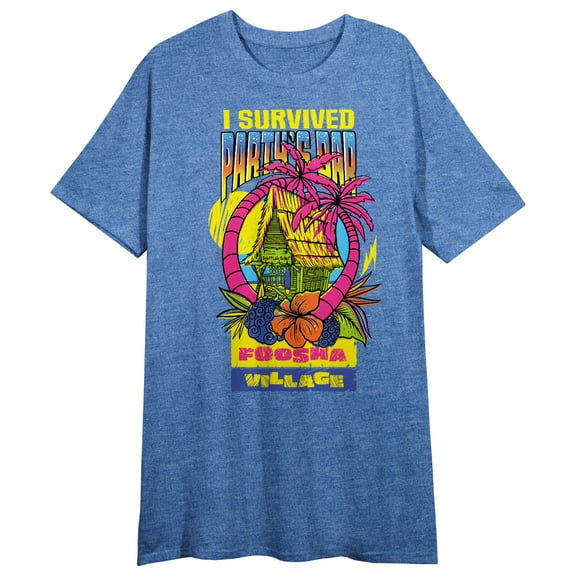 One Piece Live Action I Survived Party's Bar Crew Neck Short Sleeve Blue Heather Women's Night Shirt-Medium