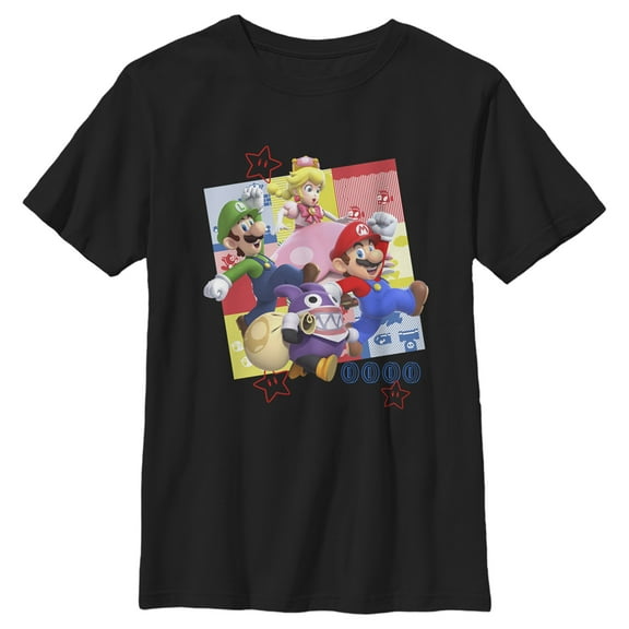 Boy's Nintendo Super Mario Bros. U Deluxe Character Poster Graphic Tee Black Large