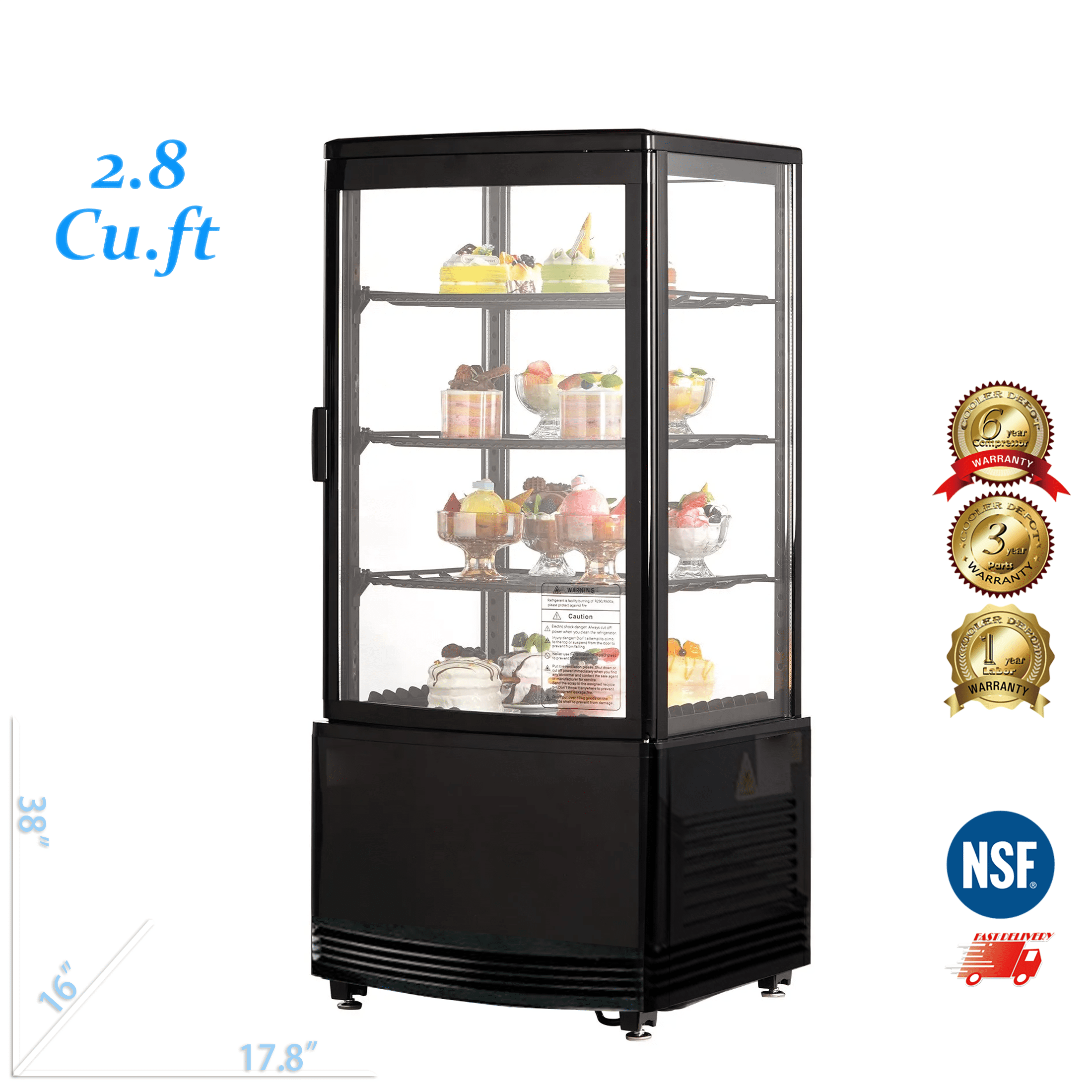 Cooler Depot 18" 2.8 cu.ft 3-Tier Glass Sided Countertop Display Refrigerator