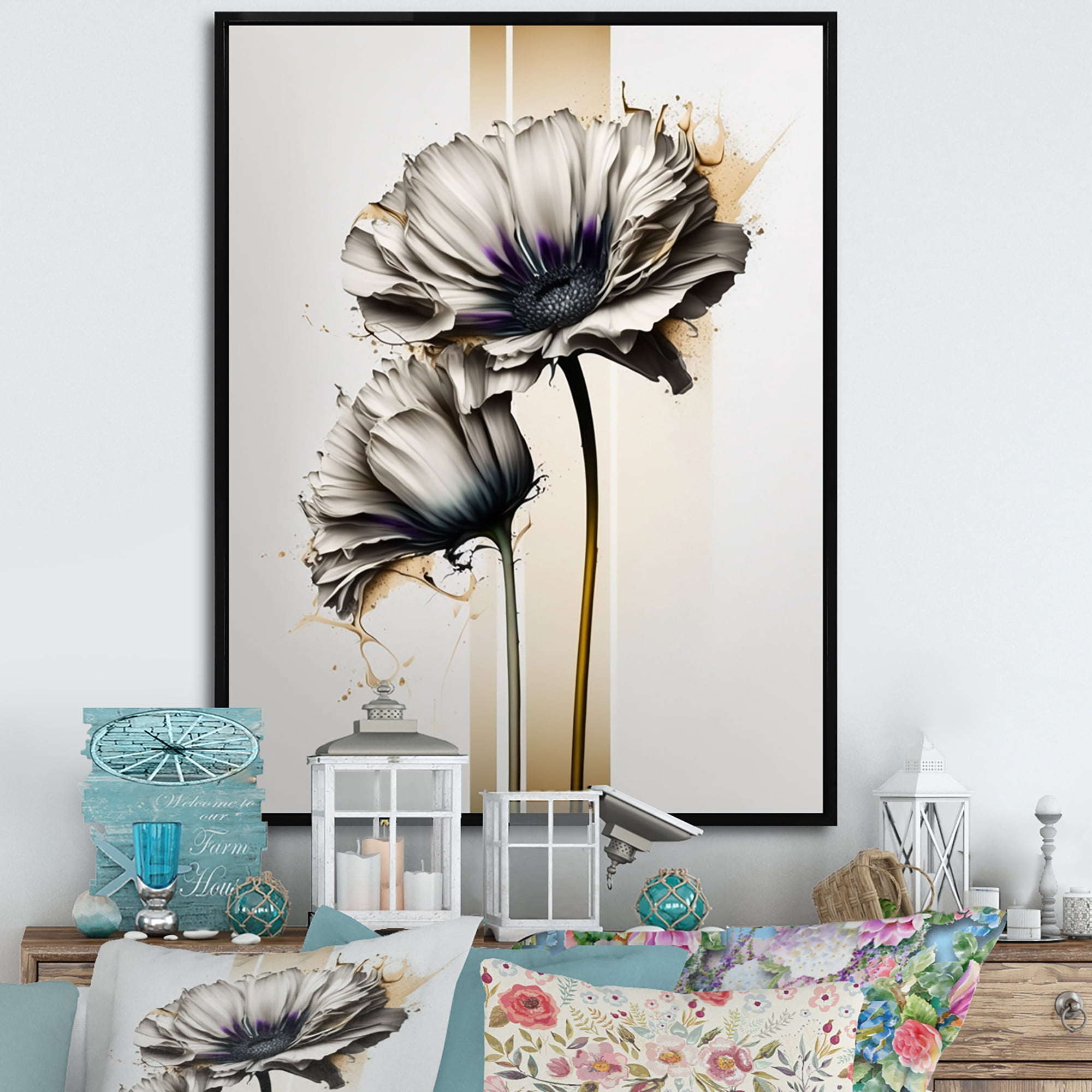 Designart 'White Gerbera Flower On Golden Beige Paint I' Canvas Wall Art