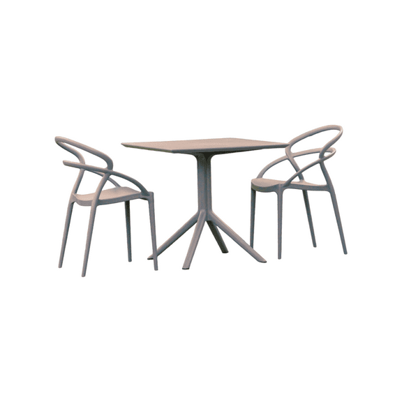 Luxury Commercial Living 3-Piece Gray Outdoor Patio Dining Set with Stackable Chairs 32.25"