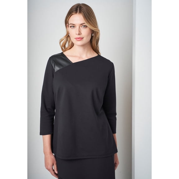 Jessica London Women's Plus Size Mixed Media Ponte Faux Leather Top
