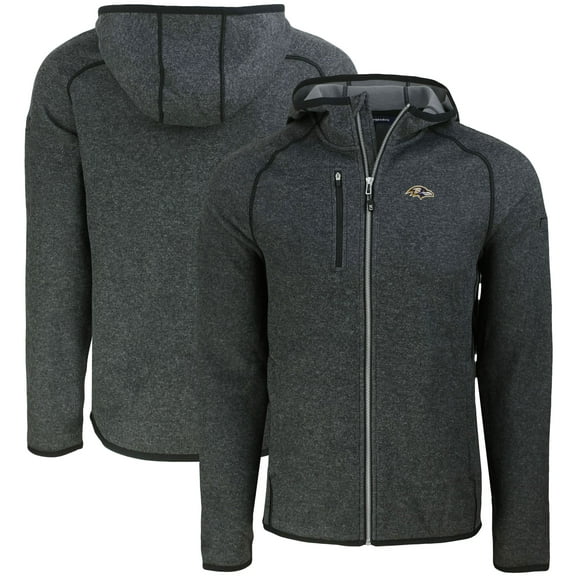 Men's Cutter & Buck Heather Charcoal Baltimore Ravens Mainsail Full-Zip Hooded Jacket