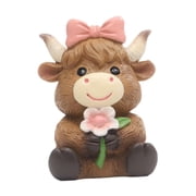Dualoai Spring Highland Cow Statue Animal Sculpture for Bookshelf Living Room Garden Style B