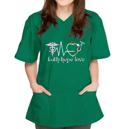 

Tshirt Women Scrub Top Short Sleeve Plus Size Tops with Pockets