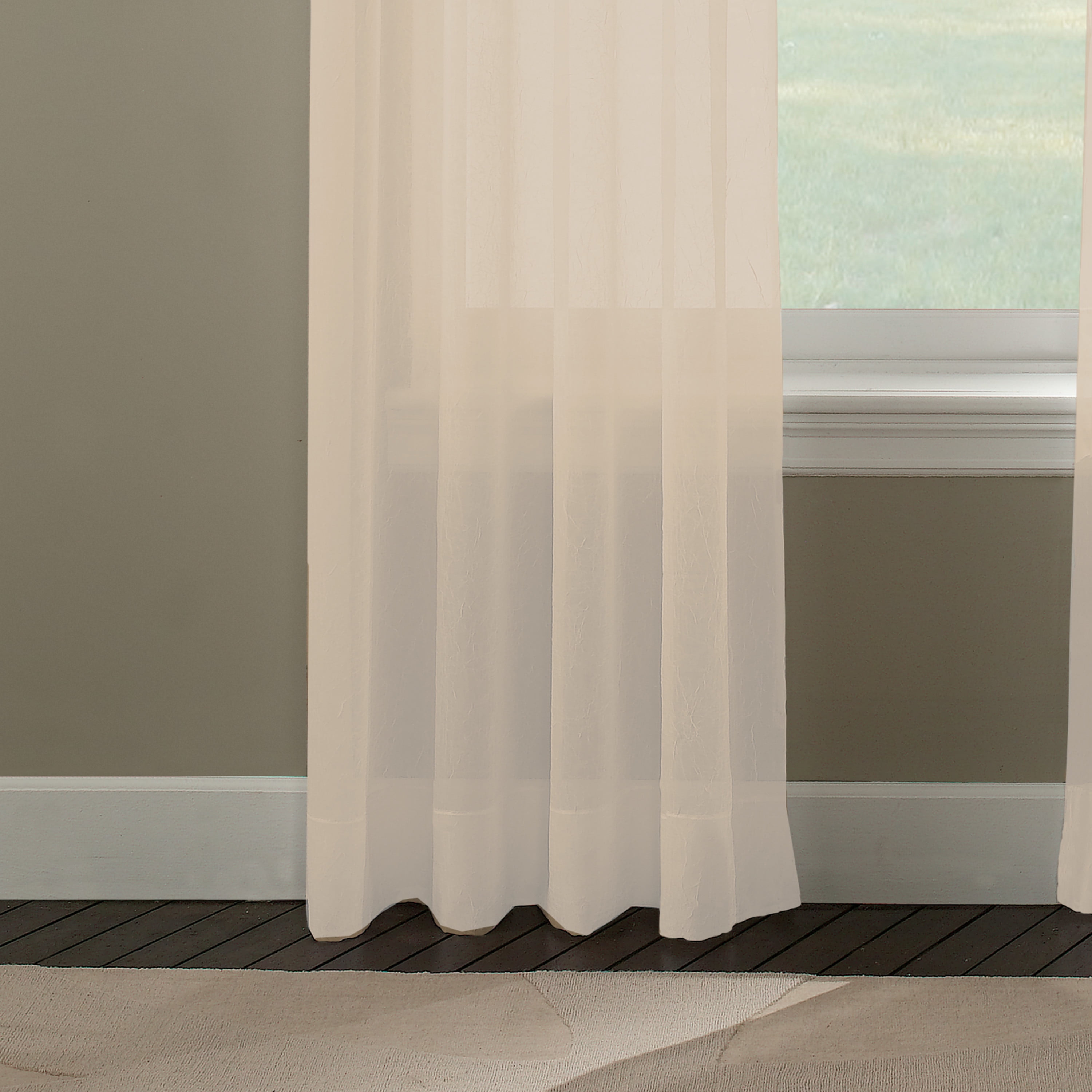 Curtainworks Trinity Crinkle Indoor Curtain, Polyester Sheer Poletop Single Panel, Oyster, 51" x 120", Adult