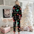thumbnail image 4 of Womens Pajama Set Trendy V Neck Button Christmas Print Long Sleeve Flannel with Long Pants Set Women Pjs Sets, 4 of 5