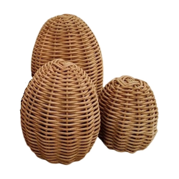 3 Pcs Rattan Easter Eggs Outdoor Decor Woven Easter Eggs Decorations Spring Decoration Statue Figurine Rattan Woven Decor for Home Farmhouse Door Kitchen Shelf Indoor Outdoor