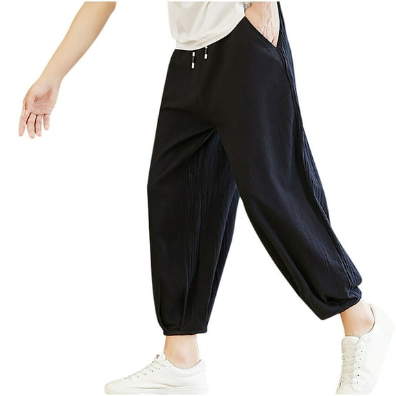 Plus Size Cotton Capri Pants for Men Summer Casual Loose Baggy Capris Pants Mens Elastic Waist Pants