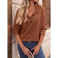thumbnail image 3 of Womens Henley Long Sleeve Fall V Neck Fashion Dreesy Casual Tunic Sweaters Clothes Trendy Work Outfits Caramel Color XXL, 3 of 7