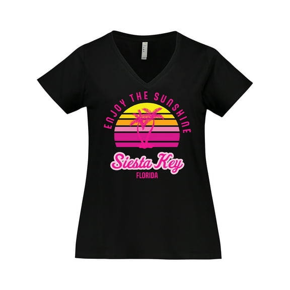 Inktastic Summer Enjoy the Sunshine Siesta Key Florida in Pink Women's Plus Size V-Neck T-Shirt