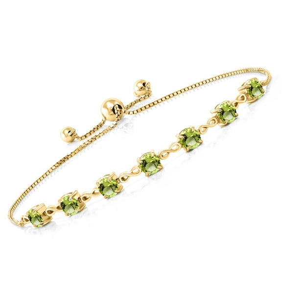 Gem Stone King 3.15 Ct Round Green Peridot 18K Yellow Gold Plated Silver Infinity Bracelet for Women