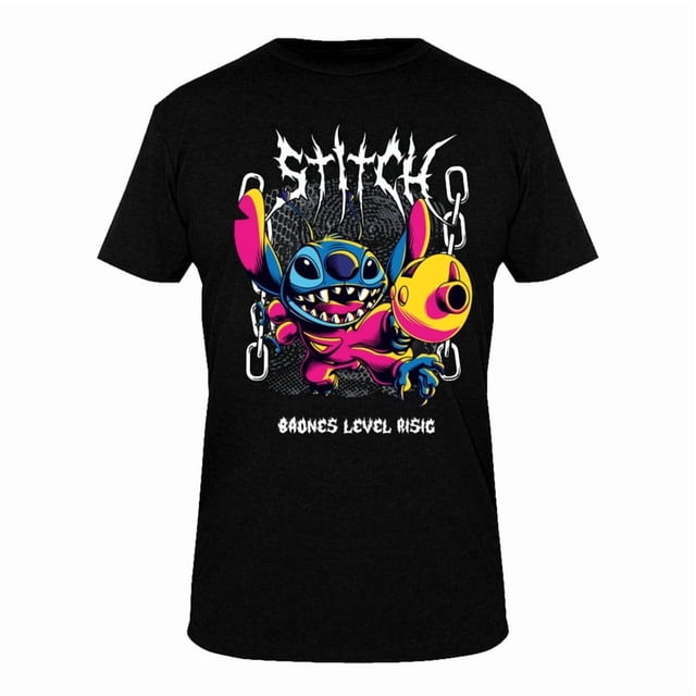 Playera de Stitch para Caballero, con Estampados de Stitch y Frase Negro Talla CH