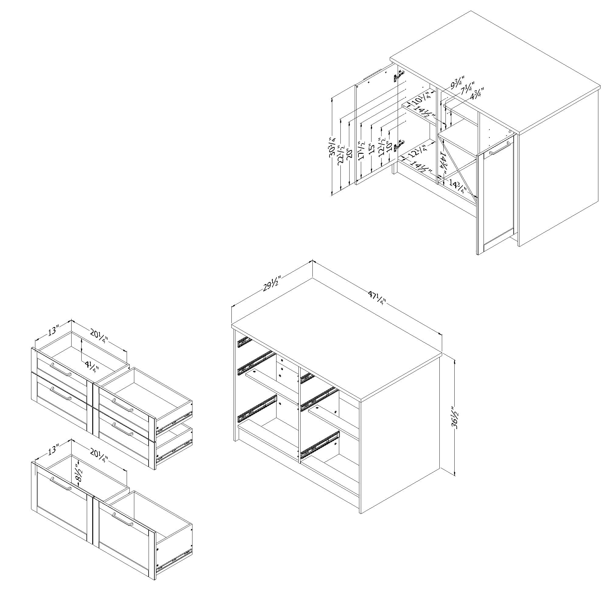 South Shore Toscano 6-Drawer Kitchen Island with Doors and Wine Storage, in White and Maple Nutmeg