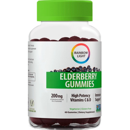 Rainbow Light Vitamins C and D Dietary Supplement Gummies, Elderberry, 200 mg, 60 Count