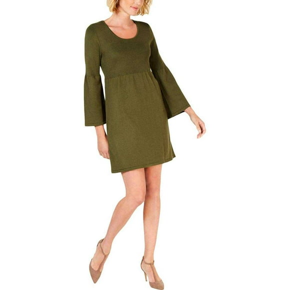 NY Collection Femmes Petites Cloche Manches Scoop Cou Robe Décontractée (Vert, PM)
