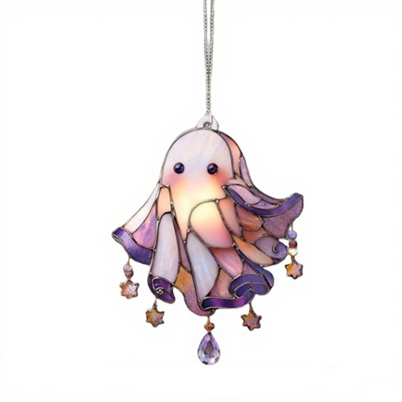 5.9In Cute Ghost Suncatcher Handcrafted Hanging Decor , Stained Glass Window Decor for Garden Family Wall, Halloween Party Gift for Friend