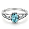 thumbnail image 2 of Gem Stone King 925 Sterling Silver Blue Zircon and White Topaz Ring for Women | 1.41 Cttw | Oval 7X5MM | Gemstone Birthstone, Available in Size 5, 6, 7, 8, 9), 2 of 4