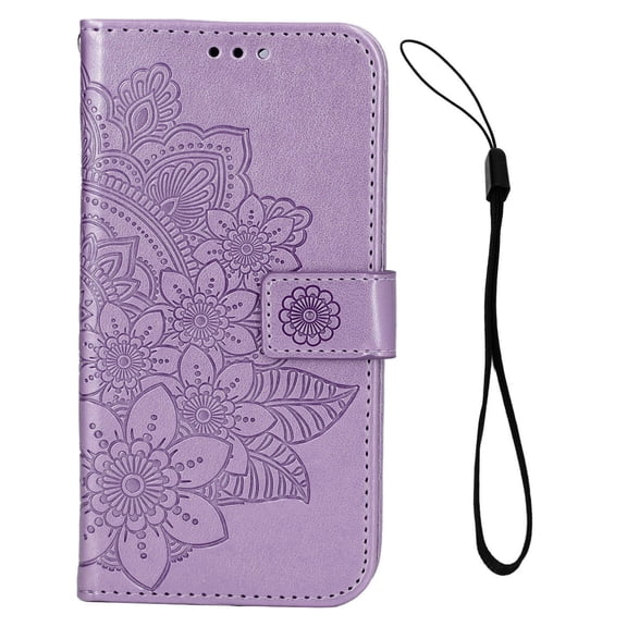 AVPAVP Phone Wallet Case With Card Slot Stand PU Leather Flower Embossed Protective Flip Cover for IPhone 13 Purple
