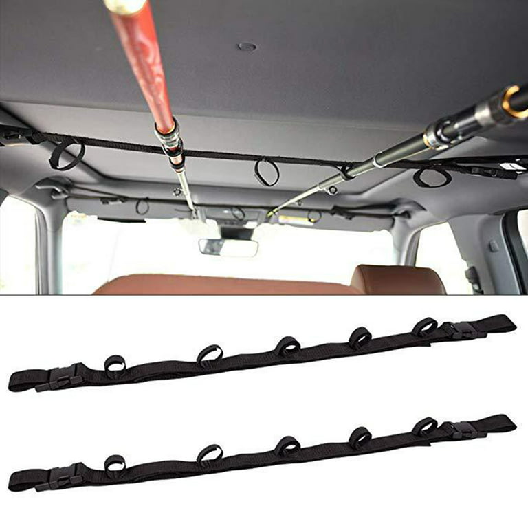 Carevas 2 Pack Car Fishing Rod Holder, 5 Rod Fishing Rod Storage Rack Adjustable Fishing Rod Holder Straps with Buckles for Truck Suv, Wagons, Van