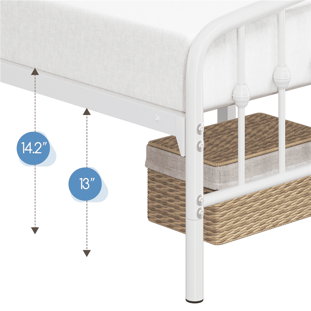 Renwick Twin Size Metal Platform Bed with Arched Headboard and Footboard for Adult, White