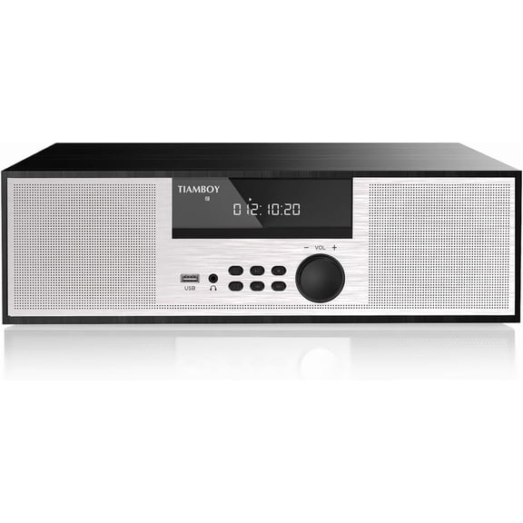 Open Box TIAMBOY Vintage Style Micro Shelf Stereo System, 40W RMS, CD Player, Bluetooth, USB Playback, FM Radio - Natural Design