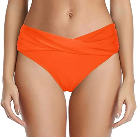 Aayomet Women s Bikini Bottom Twist Front Cheeky Swimsuit Ruched Bathing Suit Bottoms (Orange  XS)
