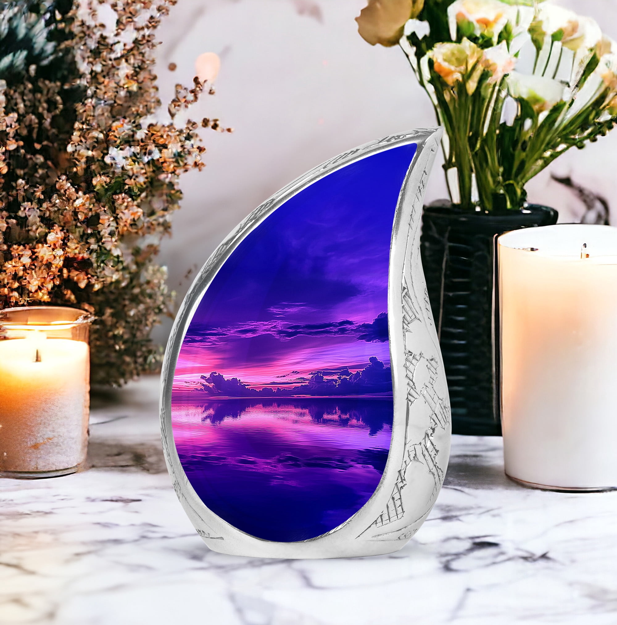 Purple Water Keepsake Urns For Human Ashes Adult Dad - Large Memorial Urn For Ashes Adult Mom - Handcrafted Urn For Burial - Cremation Urns For Decorative - 10Inch And 3Inch