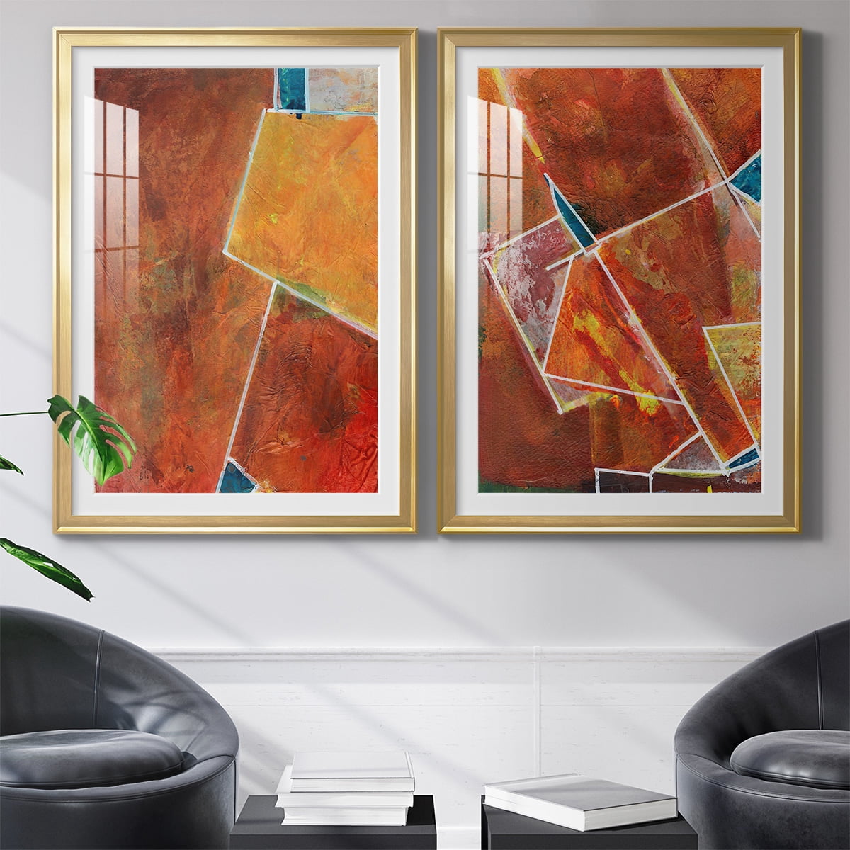 Wexford Home Primary Connection I Premium Framed Print, 18.5" x 24.5" - Ready to Hang, Gold (Set of 2)