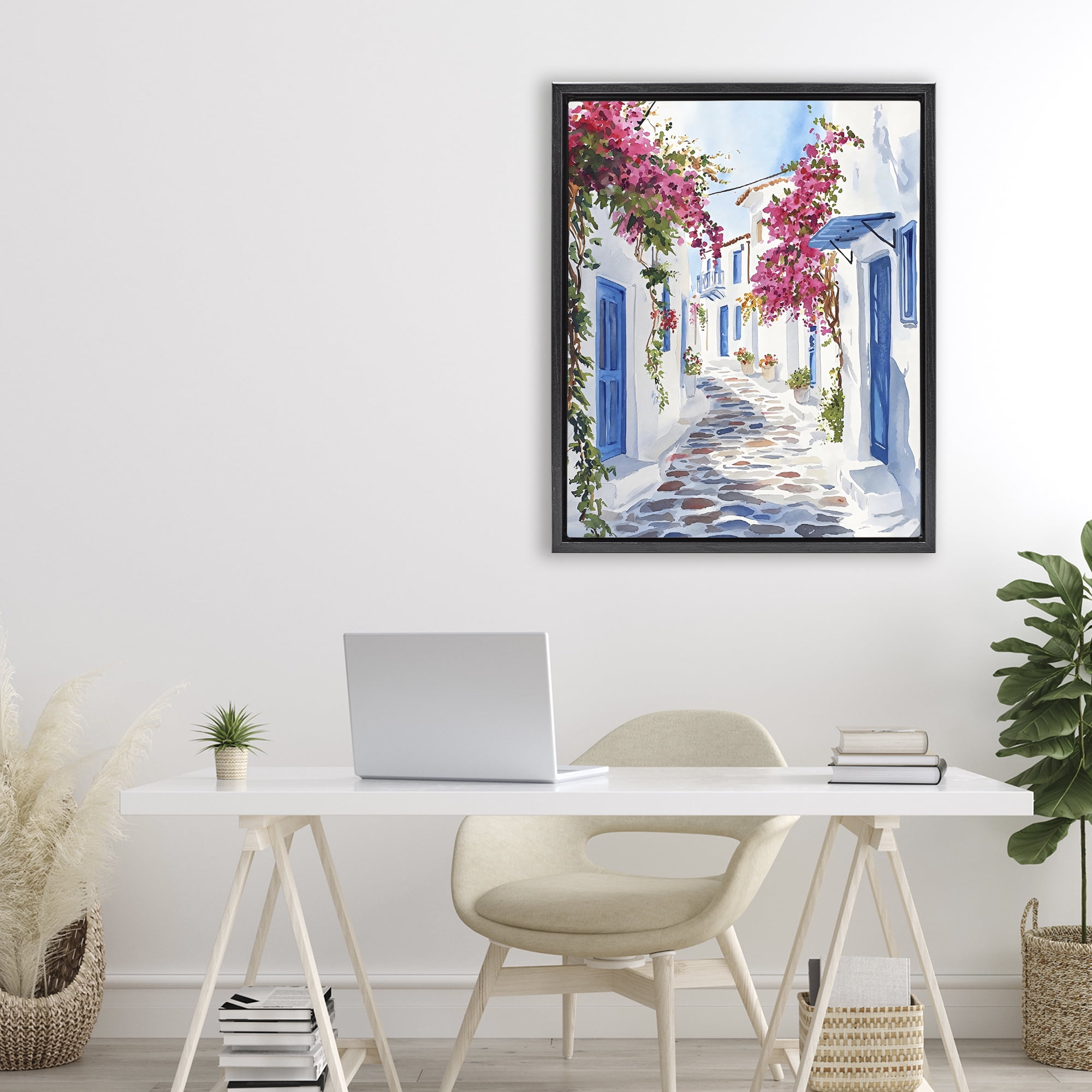 Stupell Industries Santorini Stone Street Pathway Black Framed Floater Canvas Wall Art, design by LSR Design Studio