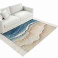 thumbnail image 4 of Blue Beach Coastal Washable Area Rug 3'x5', Nautical Seaside Ocean Beige Woven Cotton Tassels Kitchen Rugs, Non Slip Indoor Door Mat Throw Carpet for Entryway Living Room Nursery Laundry Room, 4 of 9