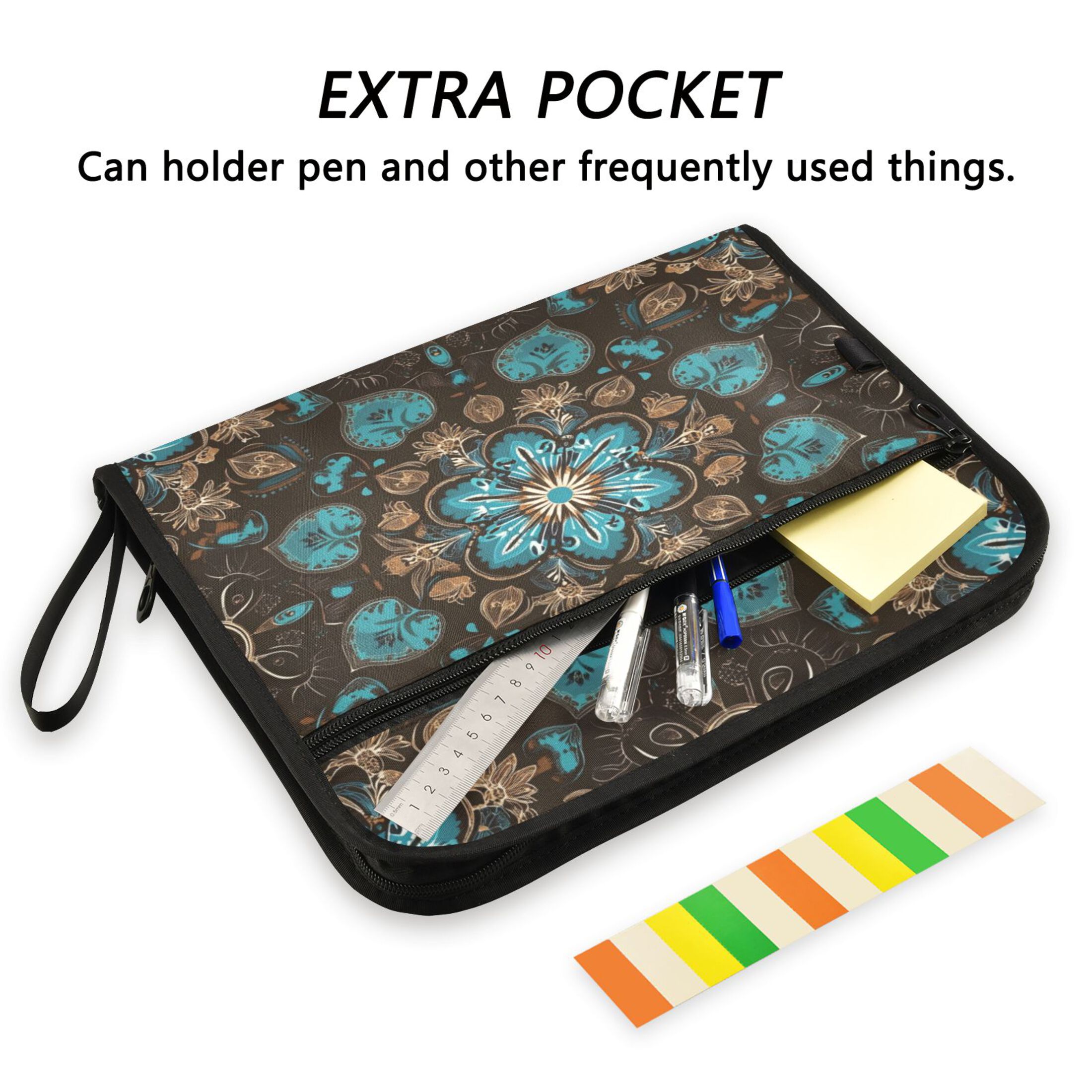 WOBOGO Turquoise Mandalas Expanding File Folder Letter Size Accordion Filing Organizer 13 Pocket Separate Organ Pocket