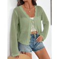 thumbnail image 2 of Women's Crochet Knit Cardigan Tie Front Long Sleeve Cropped Casual Sweater, 2 of 6
